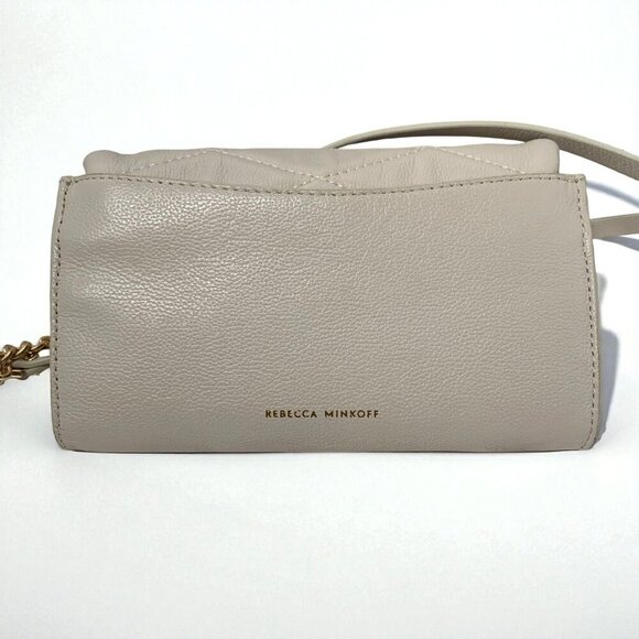 Rebecca Minkoff Quilted Edie Leather Crossbody Bag Convertible Strap Beige/Gold - Picture 2 of 12